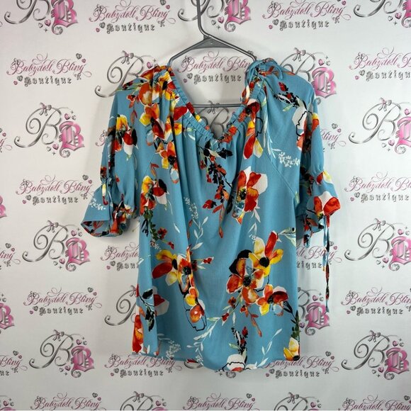 Zac & Rachel top ruffle detail flowers smock details  Blue Floral Blouse flowy - Picture 2 of 12